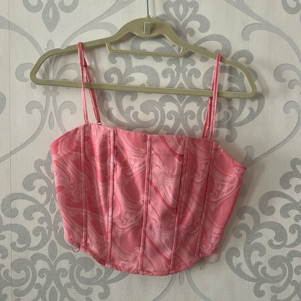 Pink corset crop top with adustable straps